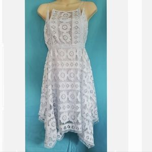 Womens Free People Just Like Honey Light Blue Lace Dress Handkerchief Hem Size 6